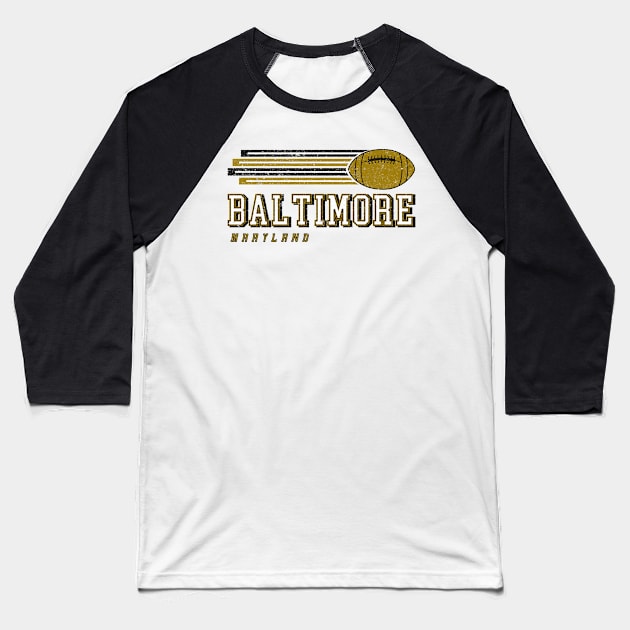 Baltimore Football Retro Vintage Stripes Baseball T-Shirt by Ruffeli